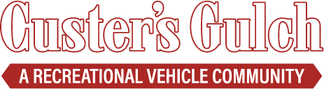 Custer's Gulch A Recreational Vehicle Community Logo White Text